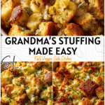 Golden buttery stuffing baked with herbs in a rustic dish for Easy Thanksgiving Stuffing Recipes 2